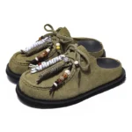 Women's Cow Suede Beaded Charm Mules | Boho Lace-Up Clog Slippers | UNITYPUREMAX™ 2