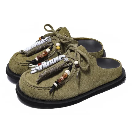 Women's Cow Suede Beaded Charm Mules | Boho Lace-Up Clog Slippers | UNITYPUREMAX™ 2