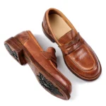 Men's Vintage Washed Shell Cordovan Loafers | Goodyear Welted Slip-On Casual Business Shoes | Thick Sole Leather Footwear 2