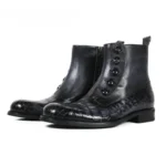 Men's Genuine Crocodile Skin & Cowhide Leather Chelsea Boots | Victorian Button Gray | UNITYPUREMAX™ 5