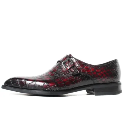 Men's 100% Genuine Wine Red Crocodile Skin Single Monk Strap Shoes | Waterproof Luxury | UNITYPUREMAX™ 1