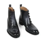 Men's Genuine Crocodile Skin & Cowhide Leather Chelsea Boots | Victorian Button Gray | UNITYPUREMAX™ 4