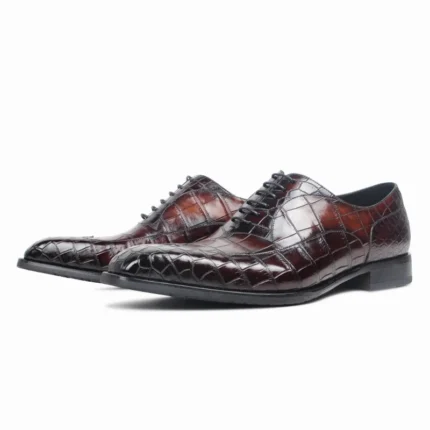 Men's 100% Genuine Burgundy Crocodile Skin Plain Toe Oxford Shoes | Waterproof Formal | UNITYPUREMAX™ 5