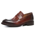 Hand-Washed Cowhide Casual Dress Shoes Men Business Wedding Shoes Wrinkled Thick-Soled Genuine Leather Slip-On Loafers 13