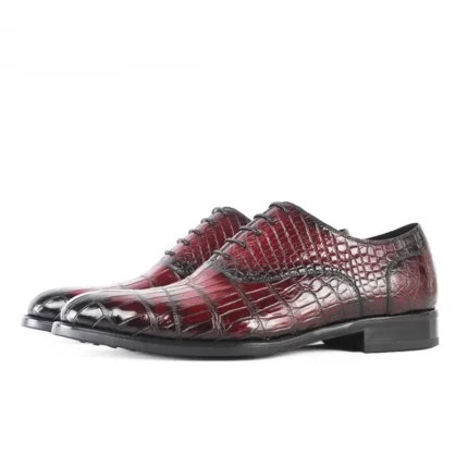 Men's 100% Genuine Burgundy Crocodile Skin Oxford Shoes | Waterproof Luxury | UNITYPUREMAX™ 6
