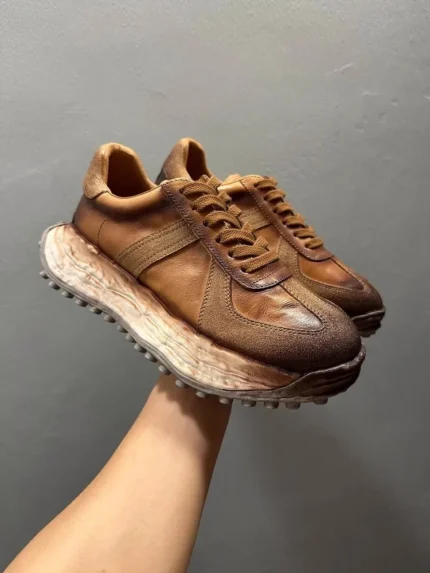 Men's Genuine Leather Mixed Material Platform Trainers | Sculptural Wave Sole | UNITYPUREMAX™ 1