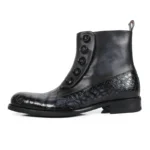 Men's Genuine Crocodile Skin & Cowhide Leather Chelsea Boots | Victorian Button Gray | UNITYPUREMAX™ 1