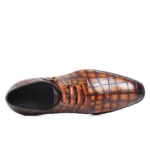 Men's 100% Genuine Crocodile Skin Derby Shoes | Gold Buckle Strap Amber Cognac | UNITYPUREMAX™ 2