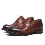 Hand-Washed Cowhide Casual Dress Shoes Men Business Wedding Shoes Wrinkled Thick-Soled Genuine Leather Slip-On Loafers 15