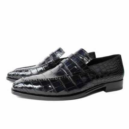 Men's 100% Genuine Navy Blue Crocodile Skin Penny Loafer Shoes | Waterproof Luxury | UNITYPUREMAX™ 5
