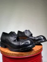 Men's Handcrafted Premium Pebbled Cowhide Derby Shoes | Silver Stud Sole | Business Wedding | UNITYPUREMAX™ 4