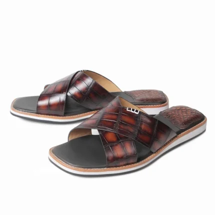 Men's Brown Crocodile Leather Slippers | Genuine Exotic Leather | UNITYPUREMAX™ 5