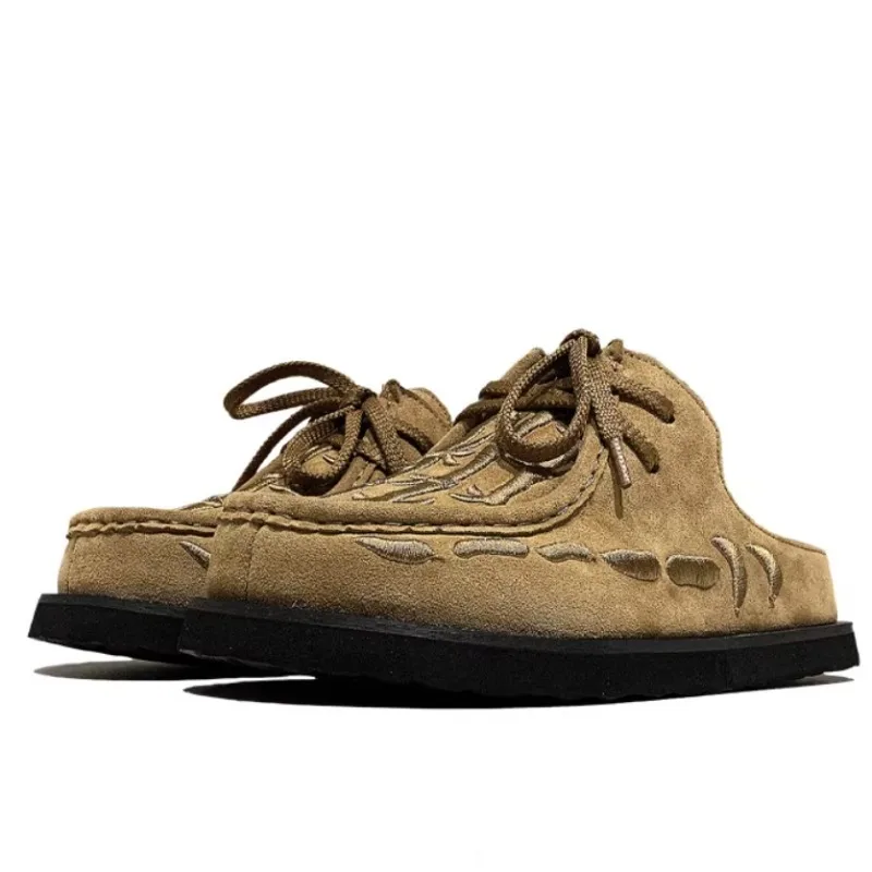 Men's Cow Suede Embroidered Lace-Up Half Slipper Mules | Thick Sole Outdoor | UNITYPUREMAX™ 1 Men's Cow Suede Embroidered Lace-Up Half Slipper Mules | Thick Sole Outdoor | UNITYPUREMAX™ 1