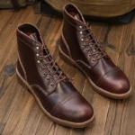 Men's Handmade Genuine Leather Cap-Toe Motorcycle Work Boots | American Retro Heritage | UNITYPUREMAX™ 3