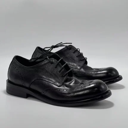 Men's Handmade Brogue Derby Shoes | Vintage Carved Black | UNITYPUREMAX™ 1