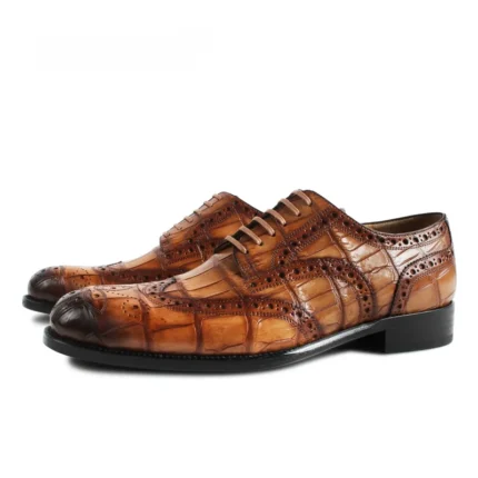 Men's 100% Genuine Crocodile Skin Full Brogue Oxford Shoes | Waterproof Formal | UNITYPUREMAX™ 7