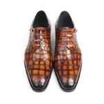 Men's 100% Genuine Crocodile Skin Derby Shoes | Gold Buckle Strap Amber Cognac | UNITYPUREMAX™ 4