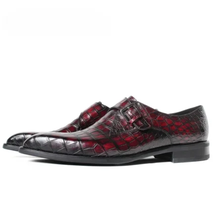 Men's 100% Genuine Wine Red Crocodile Skin Single Monk Strap Shoes | Waterproof Luxury | UNITYPUREMAX™ 5
