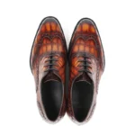 Men's 100% Genuine Orange-Brown Crocodile Skin Quarter Brogue Oxford Shoes | Waterproof Luxury | UNITYPUREMAX™ 3