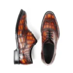 Men's 100% Genuine Orange-Brown Crocodile Skin Quarter Brogue Oxford Shoes | Waterproof Luxury | UNITYPUREMAX™ 4