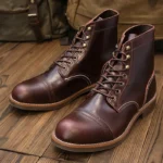 Men's Handmade Genuine Leather Cap-Toe Motorcycle Work Boots | American Retro Heritage | UNITYPUREMAX™ 4