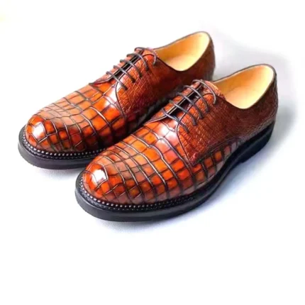Men's 100% Genuine Orange Cognac Crocodile Skin Oxford Shoes | Silver Stud Sole | UNITYPUREMAX™ 1