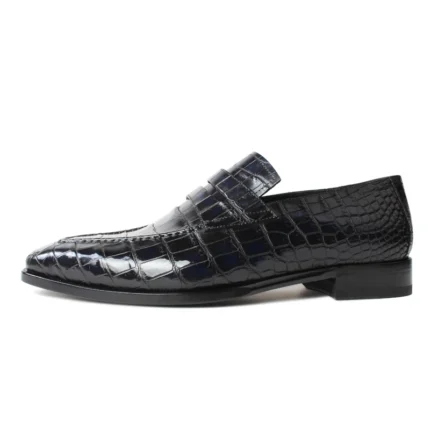 Men's 100% Genuine Navy Blue Crocodile Skin Penny Loafer Shoes | Waterproof Luxury | UNITYPUREMAX™ 1