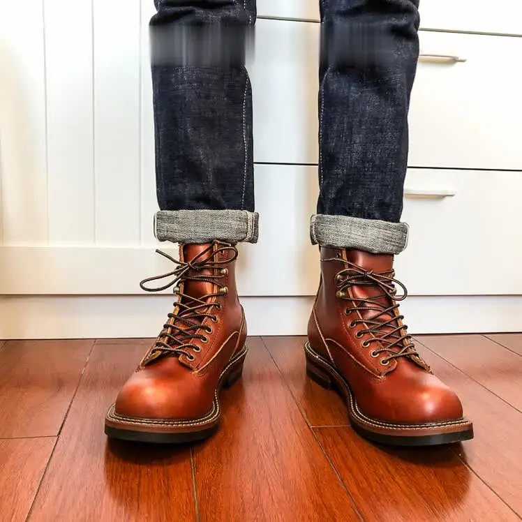 Handmade Italian Cow Leather Goodyear Welt American Work Boots for Men | Heritage Lace-Up Motorcycle Boots | UNITYPUREMAX™ 25