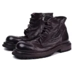 British Retro Genuine Leather Motorcycle Boots | Side Zip Lace-Up | Thick Platform | Handmade | UNITYPUREMAX™ 1