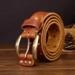 Genuine Men's Distressed Cowhide Leather Belt | Handmade Rivet Brass Buckle Belt | UNITYPUREMAX™ 5