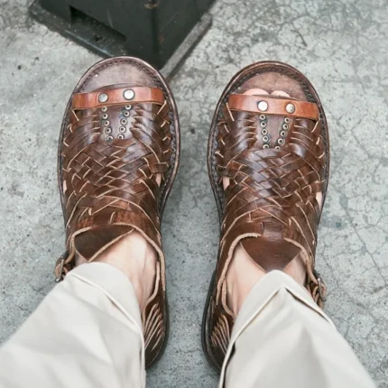 Handmade Woven Genuine Cowhide Leather Sandals for Men | Vintage Open-Toe Outdoor Sandals | UNITYPUREMAX™ 2