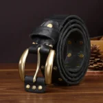 Genuine Men's Distressed Cowhide Leather Belt | Handmade Rivet Brass Buckle Belt | UNITYPUREMAX™ 6