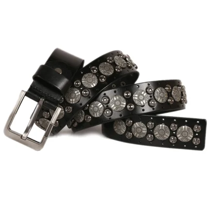 Men's Genuine Leather Studded Belt | Cowhide Rivet Jeans Belt | UNITYPUREMAXâ„¢ 2