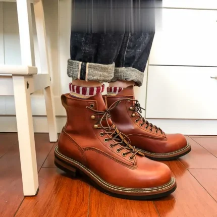 Handmade Italian Cow Leather Goodyear Welt American Work Boots for Men | Heritage Lace-Up Motorcycle Boots | UNITYPUREMAX™ 1