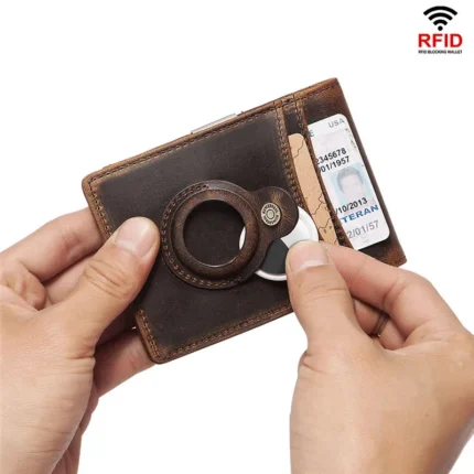 Handmade Genuine Cow Leather AirTag Wallet with RFID Blocking | Slim Minimalist Money Clip Wallet | UNITYPUREMAXâ„¢ 2