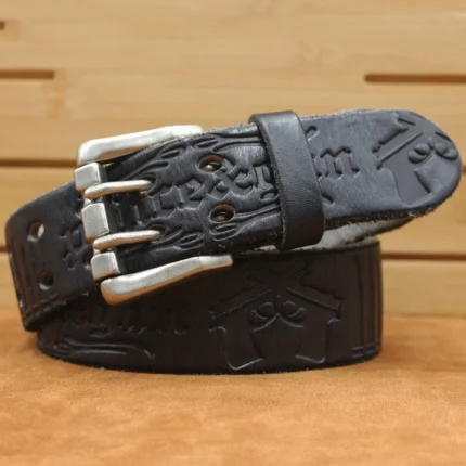 Men's Double Pin Buckle Leather Belt | Handmade Embossed Cowhide Belt | UNITYPUREMAX™