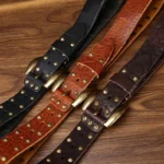 Genuine Men's Distressed Cowhide Leather Belt | Handmade Rivet Brass Buckle Belt | UNITYPUREMAX™ 3