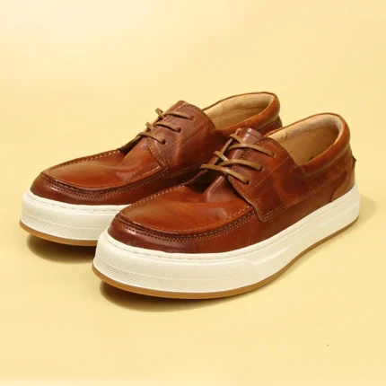 Handmade Washed Cowhide Leather Platform Sneakers for Men | Vintage Leather Casual Shoes | UNITYPUREMAX™ 1