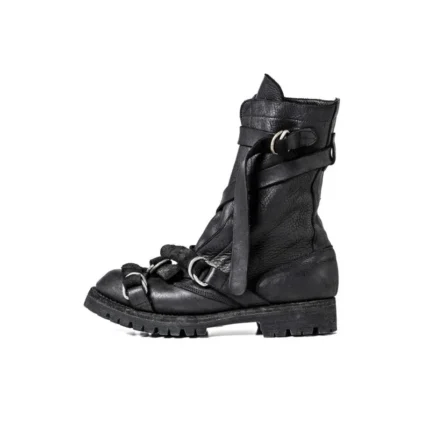Black Genuine Leather Strap Motorcycle Boots for Men | Handmade Retro Buckle Boots | UNITYPUREMAX™ 2