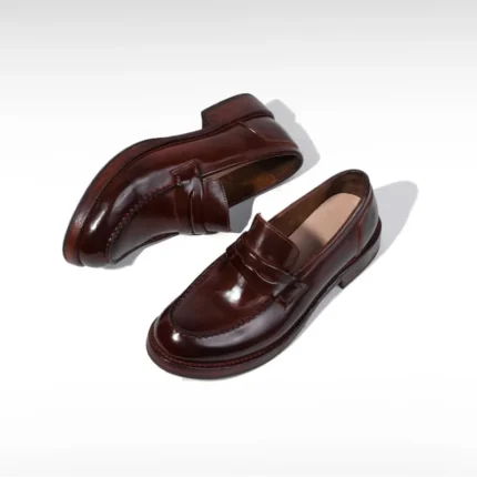 British Style Handmade Cowhide Penny Loafers | Shiny Polished Finish | Decorative Keeper Strap | UNITYPUREMAX™ 2