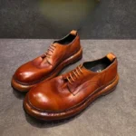 Premium British Style Handmade Cowhide Retro Derby Shoes | Pronounced Round Toe | Decorative Stitching | UNITYPUREMAX™