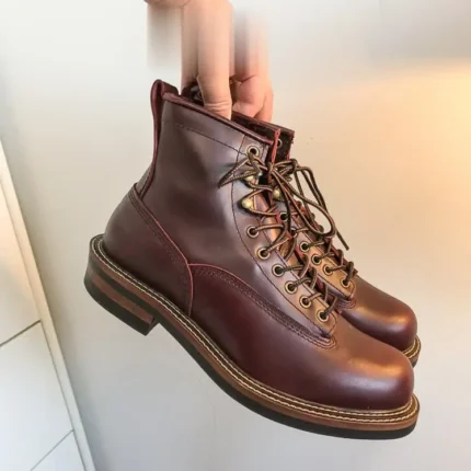 Handmade Italian Cow Leather Goodyear Welt American Work Boots for Men | Heritage Lace-Up Motorcycle Boots | UNITYPUREMAX™ 2