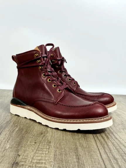 Men's Wine Red Genuine Leather Moc Toe Motorcycle Boots | Handmade Heritage Boots | UNITYPUREMAXâ„¢ 1