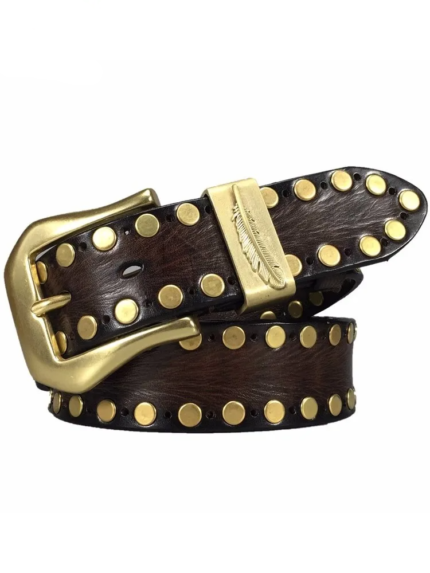 Men's Genuine Leather Studded Belt | Handmade Cowhide Rivet Belt | UNITYPUREMAX™
