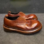 Premium British Style Handmade Cowhide Retro Derby Shoes | Pronounced Round Toe | Decorative Stitching | UNITYPUREMAX™