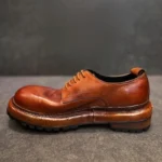 Premium British Style Handmade Cowhide Retro Derby Shoes | Pronounced Round Toe | Decorative Stitching | UNITYPUREMAX™
