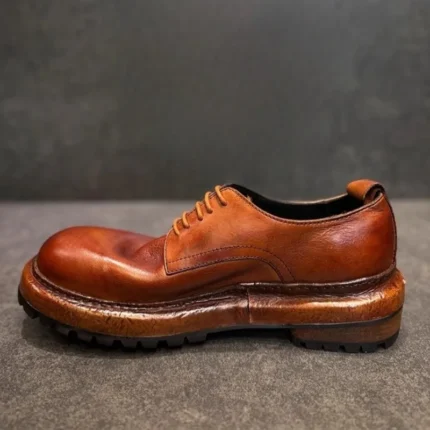 Premium British Style Handmade Cowhide Retro Derby Shoes | Pronounced Round Toe | Decorative Stitching | UNITYPUREMAX™