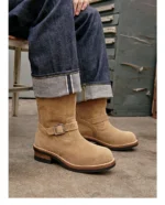 Khaki Genuine Leather Engineer Boots for Men | Handmade Waterproof Motorcycle Boots | UNITYPUREMAX™ 12