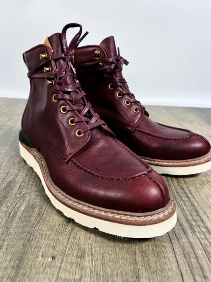 Men's Wine Red Genuine Leather Moc Toe Motorcycle Boots | Handmade Heritage Boots | UNITYPUREMAX™ 11