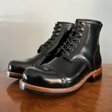 Handmade Black Italian Cordovan Leather Goodyear Welt Boots for Men | Vibram® Sole Heritage Boots | UNITYPUREMAX™ 2